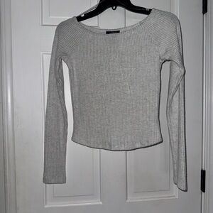 Women's Gray Ribbed Long Sleeve Top